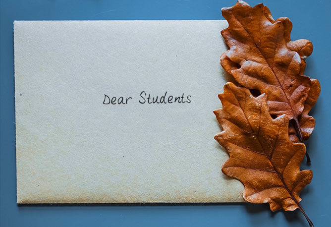 Envelope addressed to students